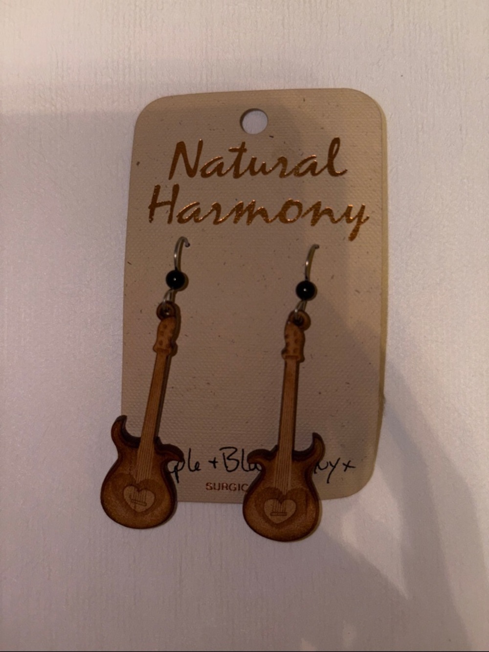 Natural Harmony Wood Guitar Dangle Earrings - Brown